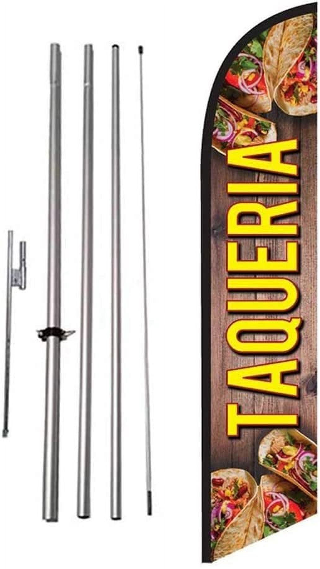 Taqueria Mexican Food Advertising Feather Banner Swooper Flag Sign with Flag Pole Kit and Ground Stake