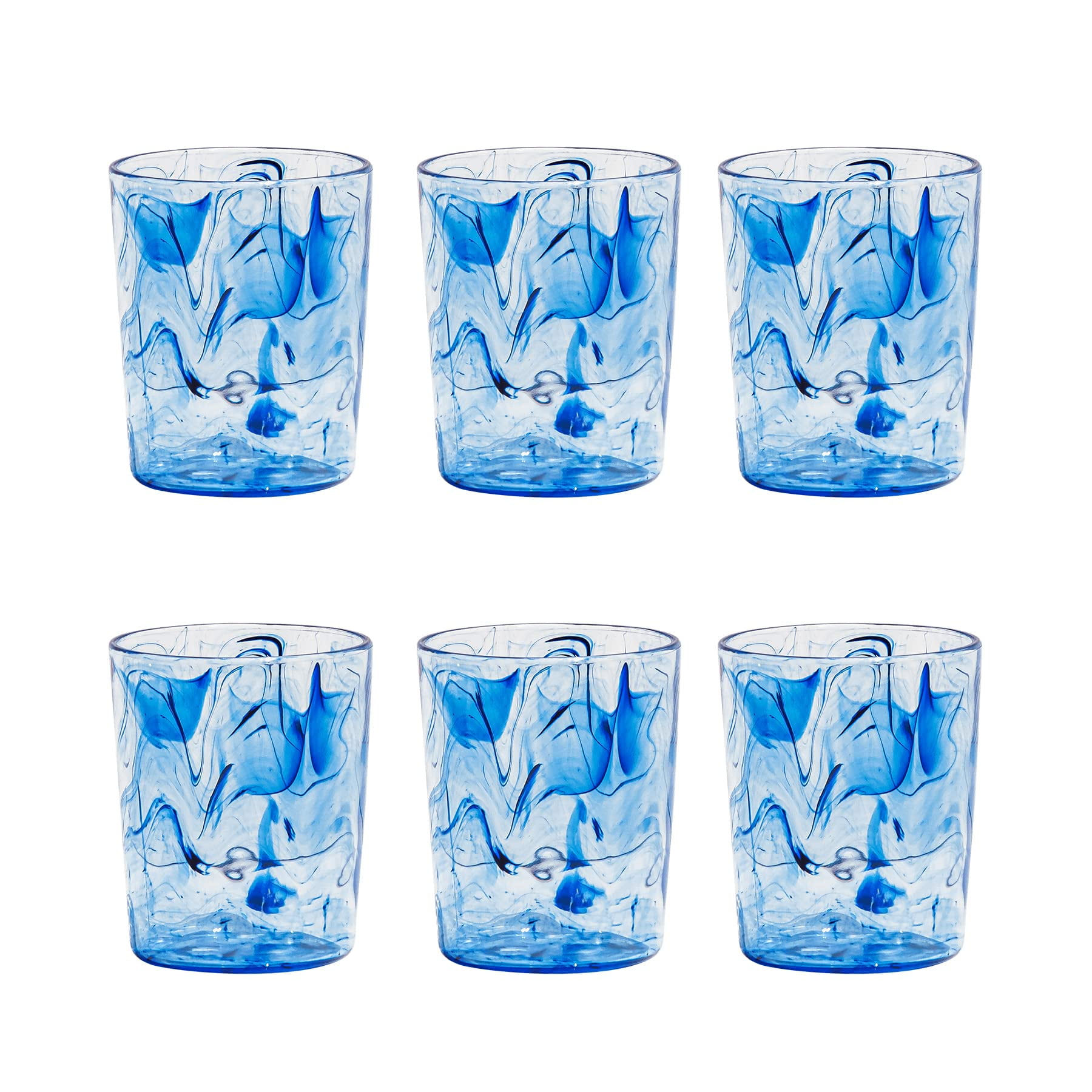 TarHong Aegean Swirl Premium Acrylic Drinkware Tumbler/Old Fashioned Glass, 12.4 Ounce, Blue Swirl, Set of 6 - Thumbnail 2