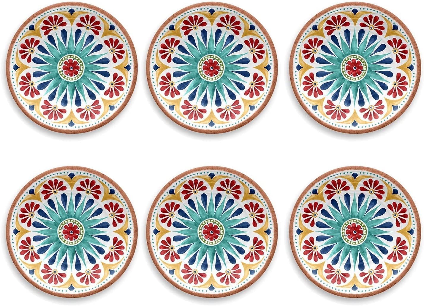 Eddie Medallion Vibrant Gloss Finish Melamine Salad Plate Set of 6