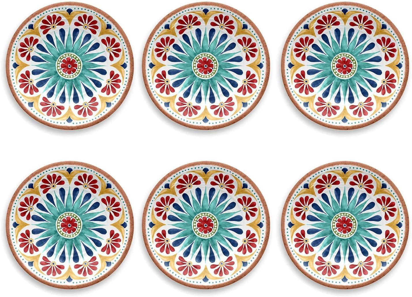 Eddie Medallion Vibrant Gloss Finish Melamine Salad Plate Set of 6