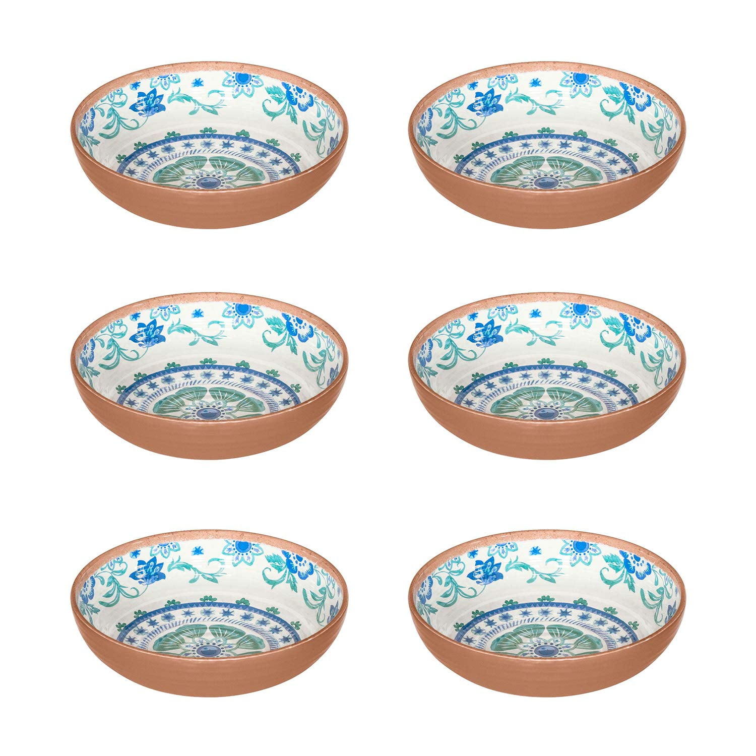 Rio Turquoise Floral Multicolored Melamine Round Bowls, Set of 6