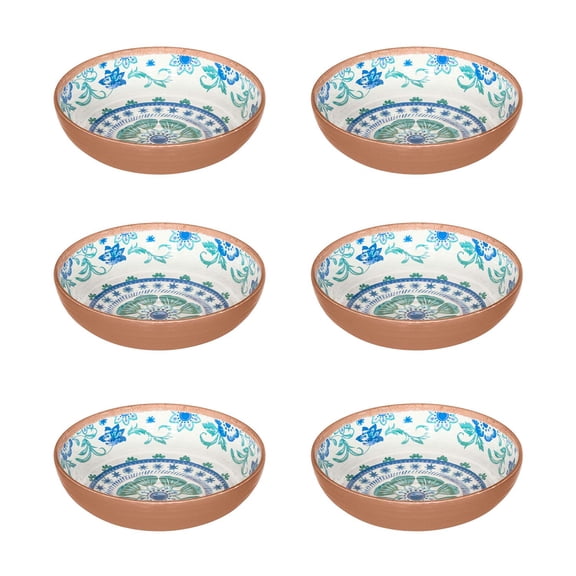 TarHong Rio Turquoise Floral Bowl, 8" x 2.2", 43.3 oz, Melamine, Set of 6