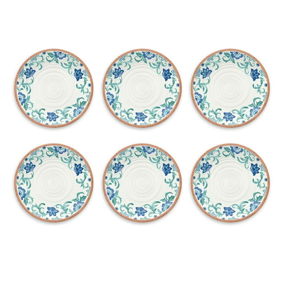 TarHong Rio Turquoise Floral Melamine Dinner Plates, Set of 6, 10.5 x 0.9"