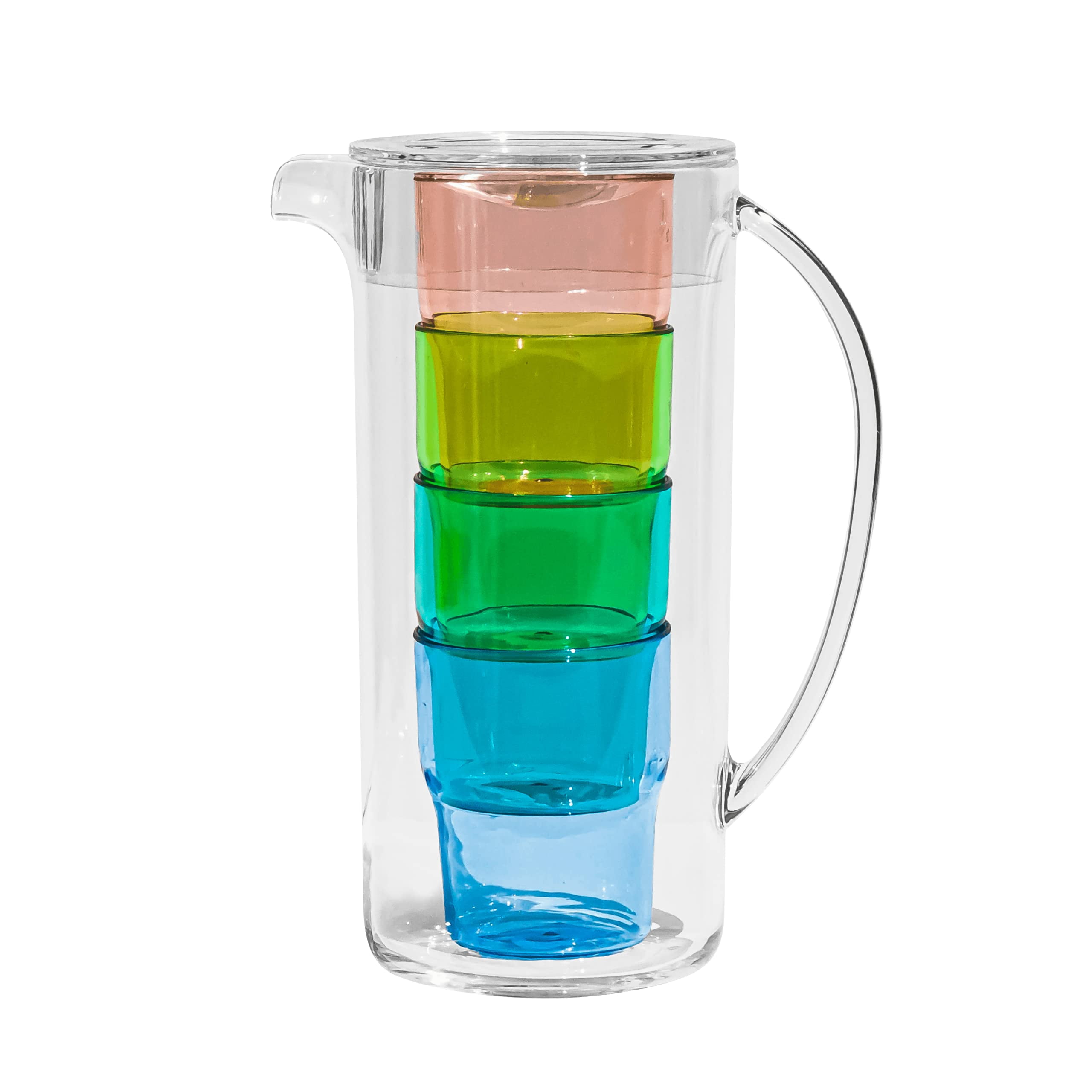 TarHong Simple Stacked Nested Pitcher Set with 4 Assorted Color Glasses ...