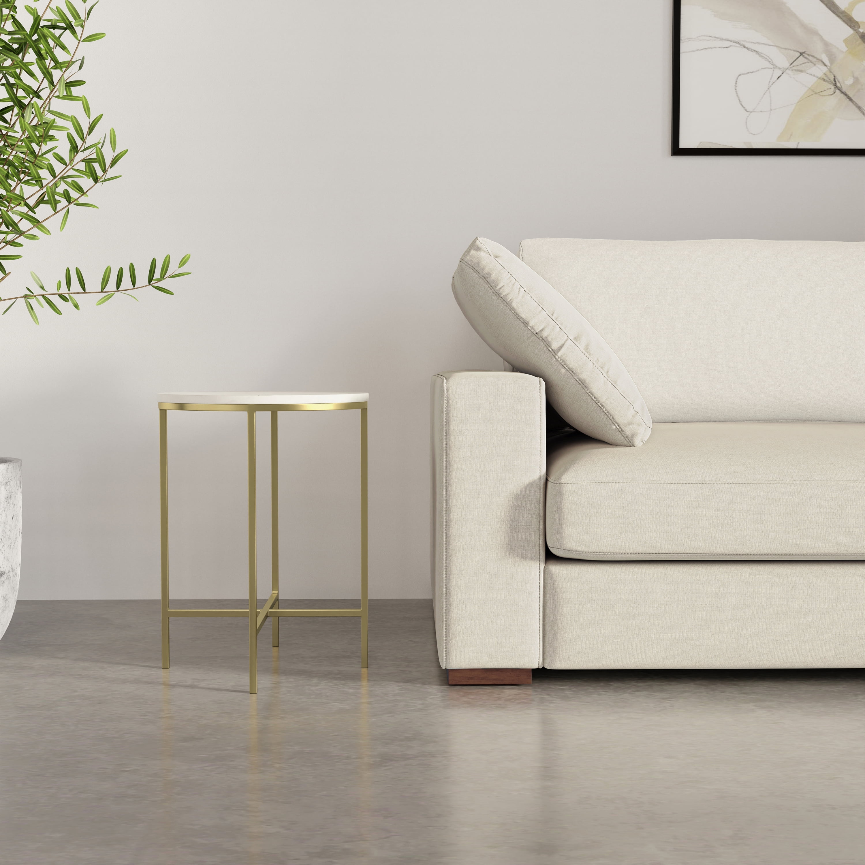 Gold Metal and White Marble Round Side Table, 16 inch