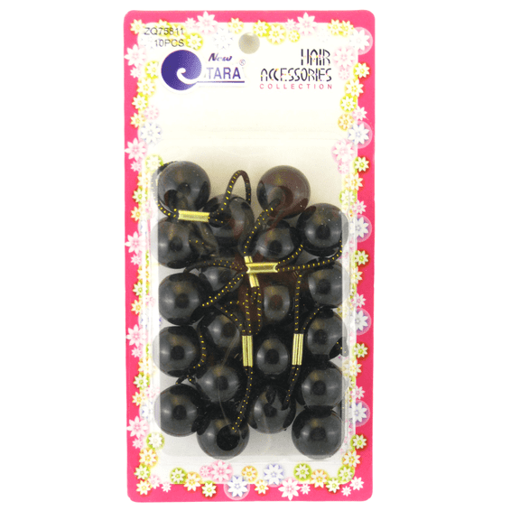 Tara Twinbead Ball Metal Ponytail Holder Hair Tie, Black, 10