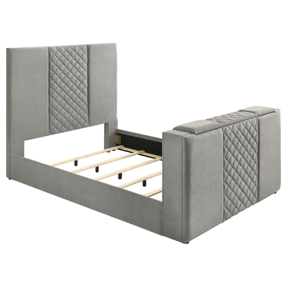 Tara 61-inch Upholstered Queen Panel TV Bed Gray