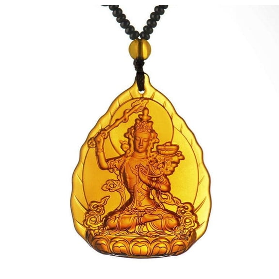 Tara Buddha Glazed Necklace, Crystal Beads Pharmacist Buddha Heart Mantra,Amulet Buddha Crystal Pendant(Chain 65cm)