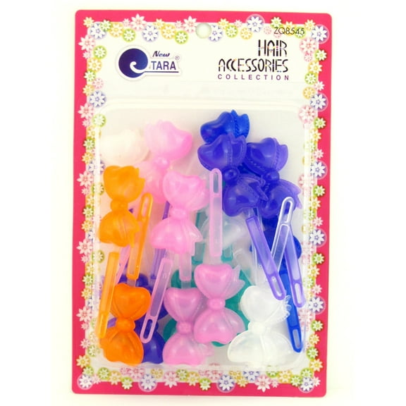 Tara Children's Assorted Transparent Color Self Hinge Plastic Bow Hair Barrettes - 18 Pcs.