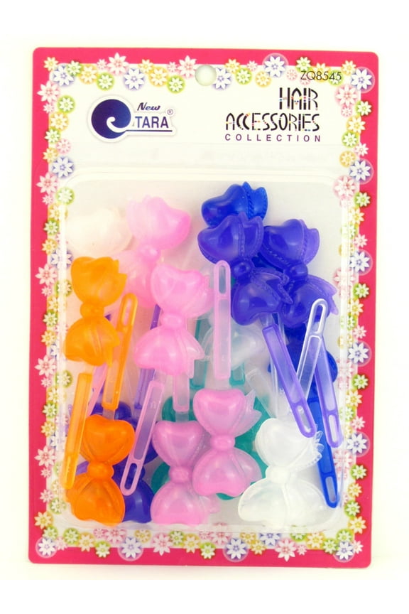 Children's Assorted Transparent Color Self Hinge Plastic Bow Hair Barrettes - 18 Pcs.