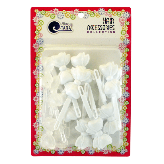 Tara Children's Self Hinge Bow Hair Barrettes, White & Clear, 18 Pcs.