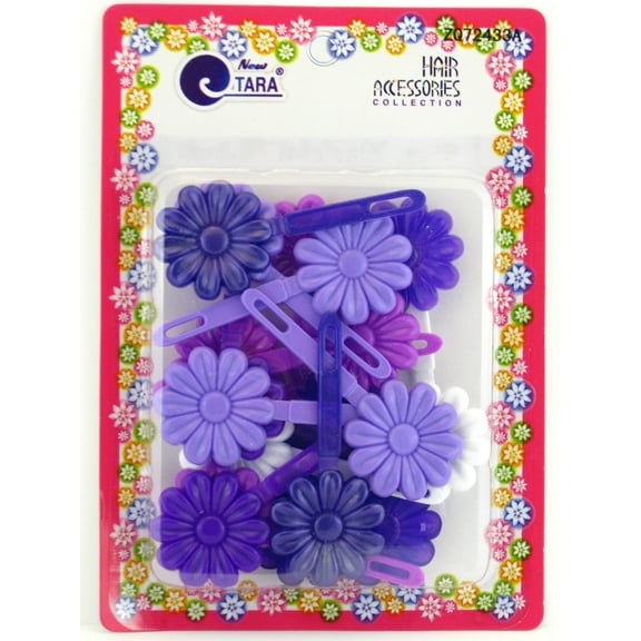Tara Children's Self Hinge Plastic Flower Hair Barrettes - Purple & White - 18 Pcs.