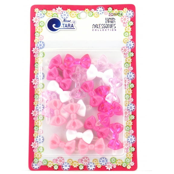Tara Children's Self Hinge Plastic Mini Bow Hair Barrettes - Pink & White - 20 Pcs.