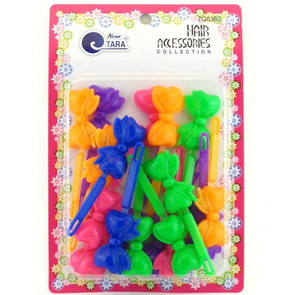 Tara Girls Assorted Color Self Hinge Plastic Bow Hair Barrettes - 18 Pcs.