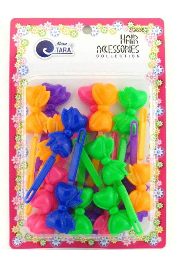 Children S Assorted Color Self Hinge Plastic Bow Hair Barrettes - Bows