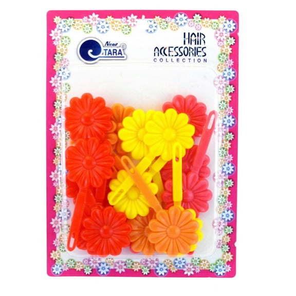 Tara Girls Self Hinge Flower Barrettes - Kids, Red, Orange, Pink & Yellow, 18 Ct