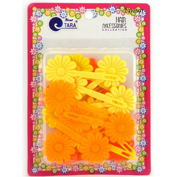 Tara Girls Self Hinge Flower Barrettes - Kids, Orange & Yellow, 18 Ct