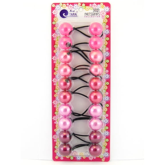 Tara No Metal Kids Twin Bead Ponytail Holder, Pearl Pinks, 10 Pcs. (1 Pack)
