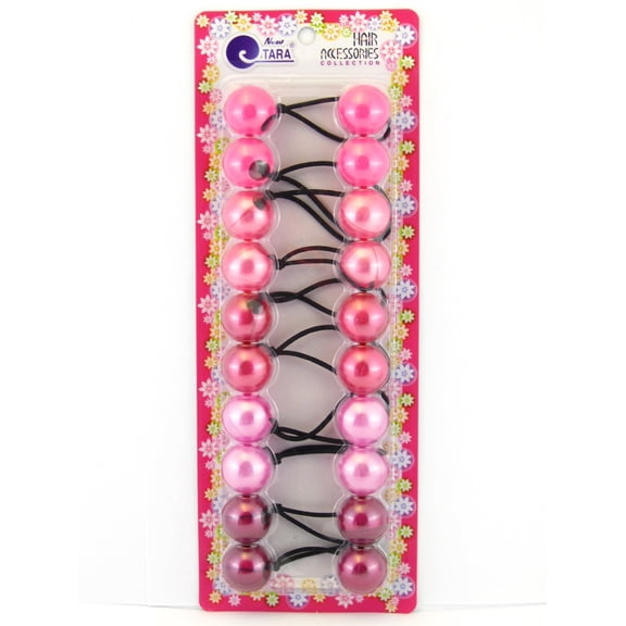 Tara No Metal Kids Twin Bead Ponytail Holder, Pearl Pinks, 10 Pcs. (1 Pack)