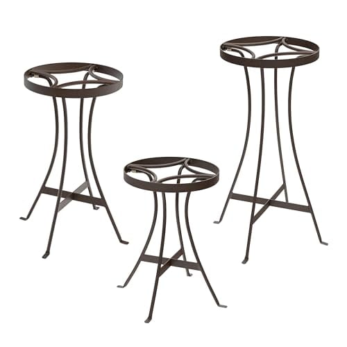 Bronze Iron Round Plant Stands with Curved Legs, Set of Three