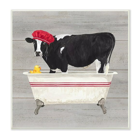 Tara Reed ath Time For Cows at Sink 12 in x 12 in Framed Painting Canvas Art Print, by Stupell Home Décor