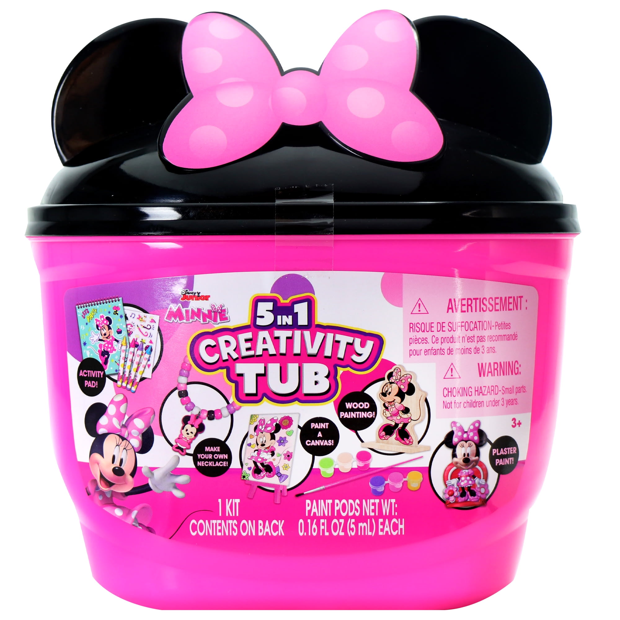 Tara Toy: 5-In-1: Creativity Tub - Minnie - Make Your Own Necklace, Canvas-Wood-Plaster Painting, Stickers & Coloring, Disney Junior, Kids Ages 3+