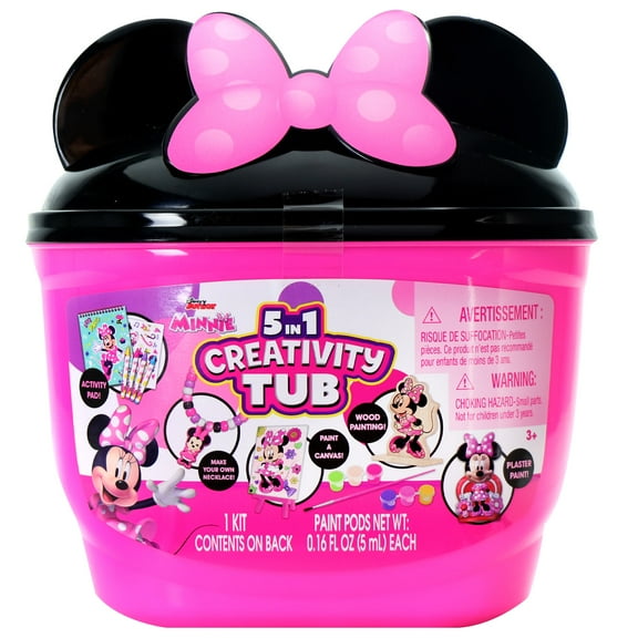 Tara Toy: 5-In-1: Creativity Tub - Minnie - Make Your Own Necklace, Canvas-Wood-Plaster Painting, Stickers & Coloring, Disney Junior, Kids Ages 3+