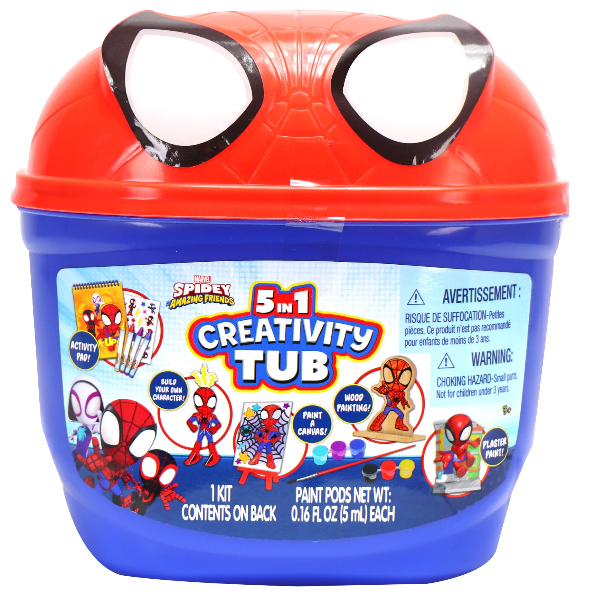 Tara Toy: 5-In-1: Creativity Tub - Spidey & His Amazing Friends - Build A Marvel Character, Canvas-Wood-Plaster Painting, Activity Pad, Kids Ages 3+