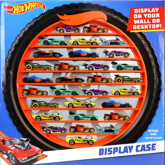 Tara Toy: Hot Wheels: Collectors Display Case - Holds 30 Cars, Wall or Desktop Display, Die-Cast Toy Cars Storage, Wheel With Orange Shelves, Kids 3+