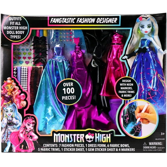 Tara Toy: Monster High Fangtastic Fashion Designer - Doll Dress Outfit Kit, Customize W/ Neon Markers & Embellishments, Ghoulish Craft, Kids Ages 3+