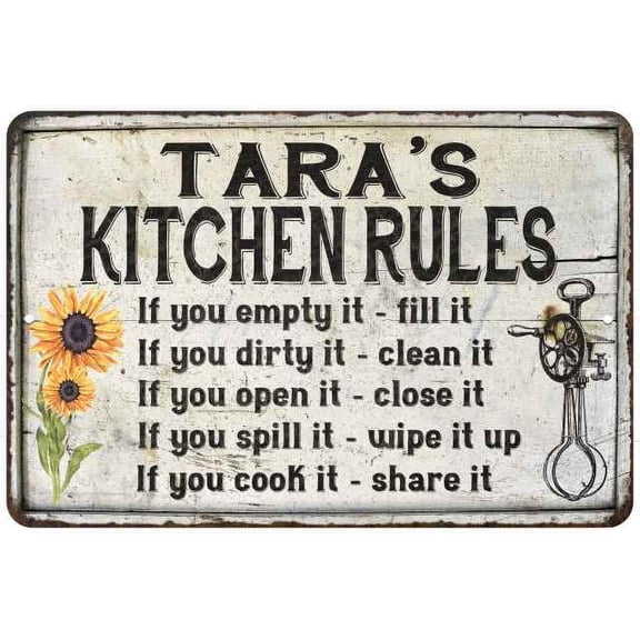 Tara's Kitchen Rules Chic Sign Vintage Decor 8 x 12 High Gloss Metal 208120032206