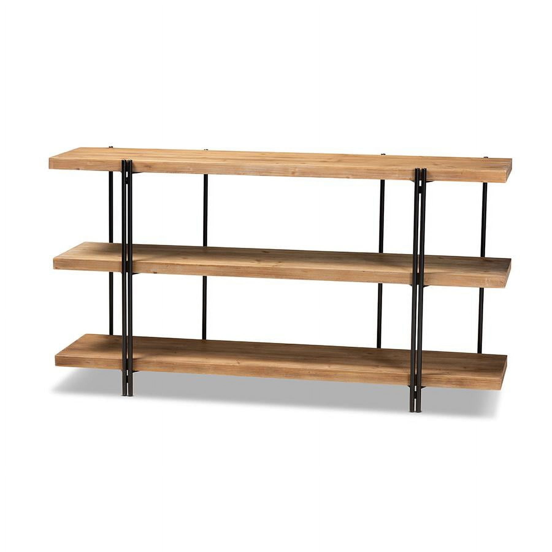 Natural Brown and Black Wood Metal Console Table with Storage