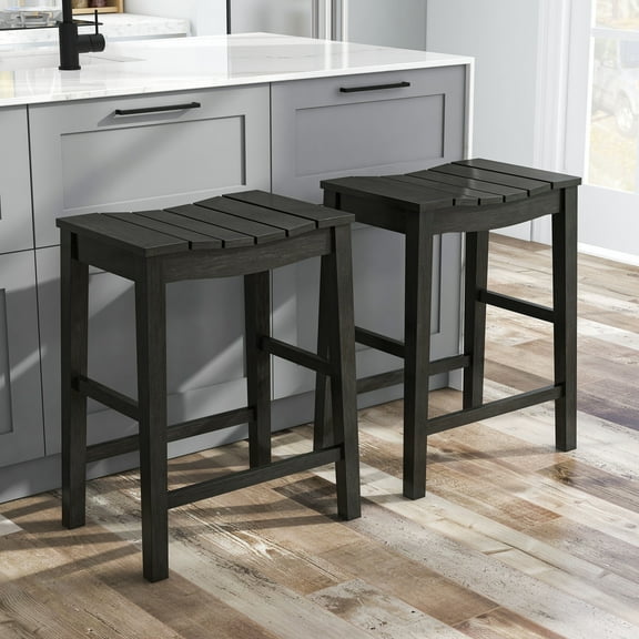 Tarala Solid Wood Counter Height Stools, Set of 2, Black