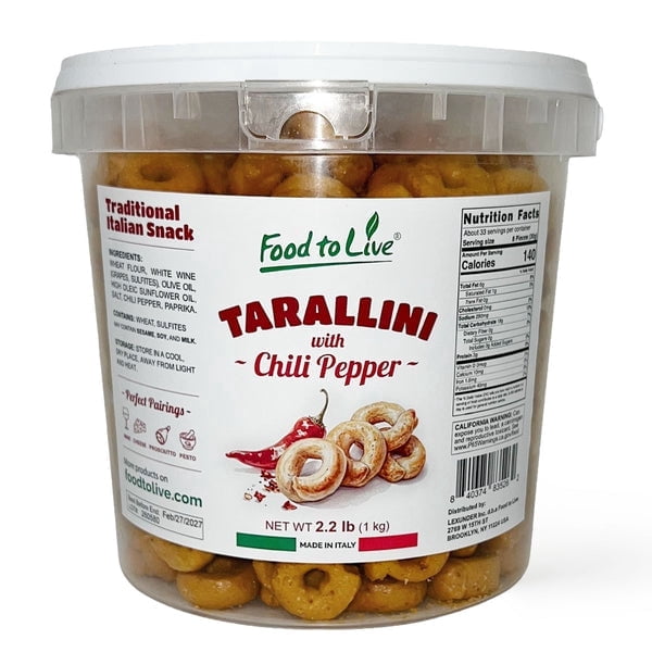 Tarallini with Chili Pepper, 2.2 lb (1 kg) – Traditional Italian Pugliese Snack. Oven-Baked Crunchy Crackers. No Sugar Added. Yeast-Free. Vegan (Pack of 1)
