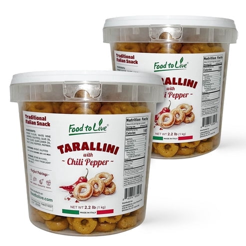 Tarallini with Chili Pepper, 2.2 lb (1 kg) – Traditional Italian Pugliese Snack. Oven-Baked Crunchy Crackers. No Sugar Added. Yeast-Free. Vegan (Pack of 2)