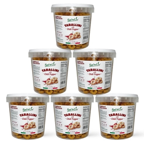 Tarallini with Chili Pepper, 2.2 lb (1 kg) – Traditional Italian Pugliese Snack. Oven-Baked Crunchy Crackers. No Sugar Added. Yeast-Free. Vegan (Pack of 6)