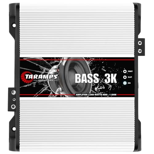 Taramps BASS 3k 1 Ohm 1 Channel Mosfet Amplifier 3000 Watts RMS, Monoblock, Subsonic Filter, Low Pass Crossover, Bass Boost, RCA, Class D, Car Audio System, Great for Subwoofers, Max Power