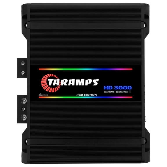Taramps HD 3000 2 Ohms Black RGB 1 Channel Amplifier 3000 Watts RMS Digital, 108 RGB Effects, Crossover, Low/High Pass, Bass Boost, Car Audio System, Monoblock Full Range, LED Monitor Indicator, HD 3