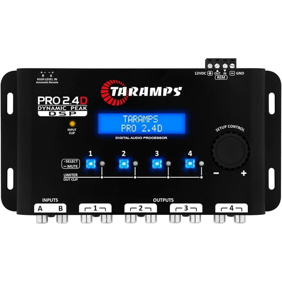 Taramps Pro 2.4D Dynamic Peak DSP Crossover Full Digital Signal Car Audio Processor and Equalizer, RCA and High Level Input