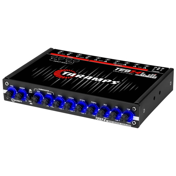 Taramps TEQ 7.4 Stereo 7-band Graphic Equalizer Car Audio Rca Input/Output, Auxiliary Gain, Fader Control 2 Input Channel 3 Output Channel, Blue LED Sound Equalizer