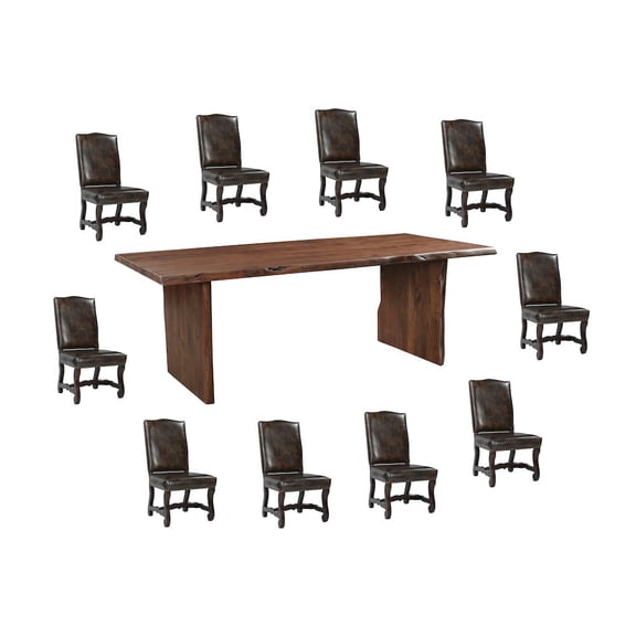 Taran Designs Belmont 11-piece Live Edge Solid Wood Dining Set in Dark Brown