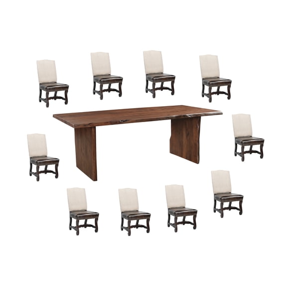 Taran Designs Belmont 11-piece Live Edge Solid Wood Dining Set in Dark Brown