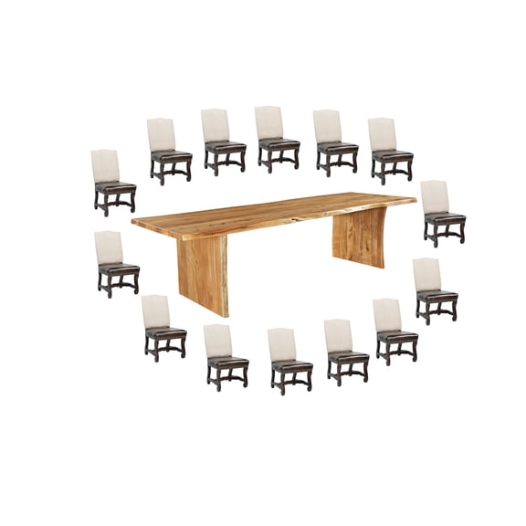Taran Designs Belmont 15-piece Live Edge Solid Wood Dining Set in Brown