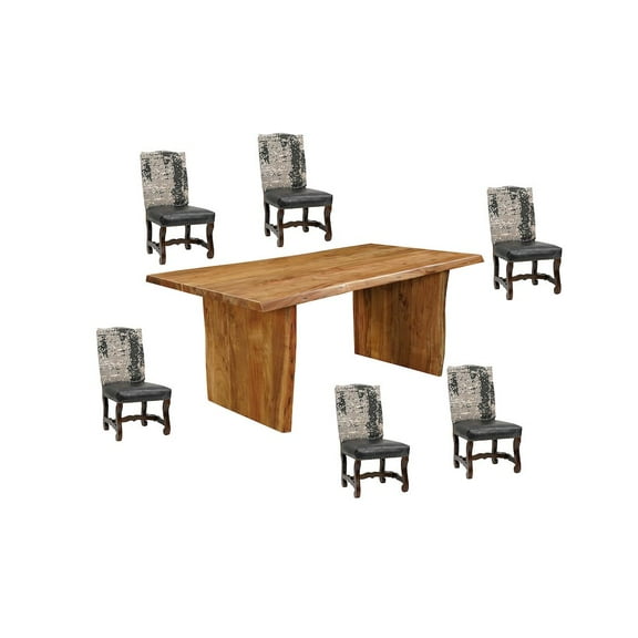 Taran Designs Belmont 7-piece Live Edge Solid Wood Dining Set in Brown