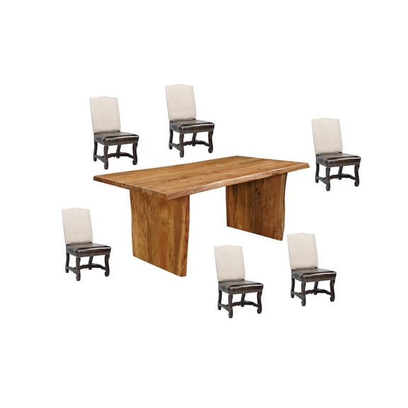 Taran Designs Belmont 7-piece Live Edge Solid Wood Dining Set in Brown
