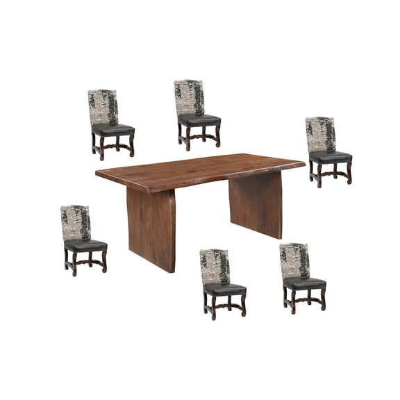 Taran Designs Belmont 7-piece Live Edge Solid Wood Dining Set in Dark Brown