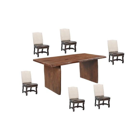 Taran Designs Belmont 7-piece Live Edge Solid Wood Dining Set in Dark Brown
