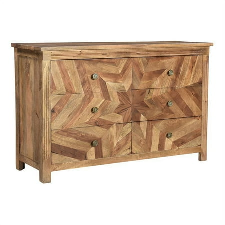 Taran Designs Carla Chevron 6-Drawer Farmhouse Wood Dresser in Brown