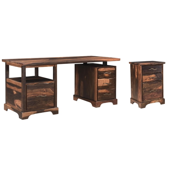 Taran Designs Darcy 2-piece Live Edge Solid Wood Desk Set in Dark Brown