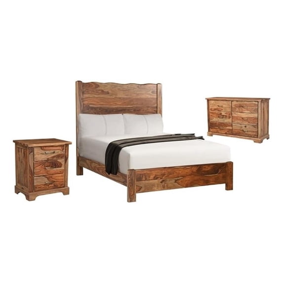 Taran Designs Darcy 3-piece Live Edge Solid Wood Bedroom Set in Brown